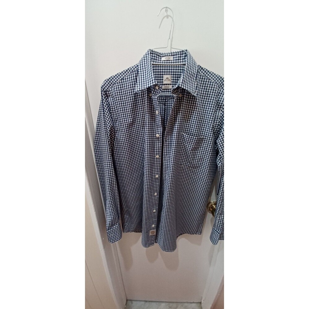 Peter Millar Long-Sleeve Button Up Shirt, Men's: Medium, Navy-white lines.